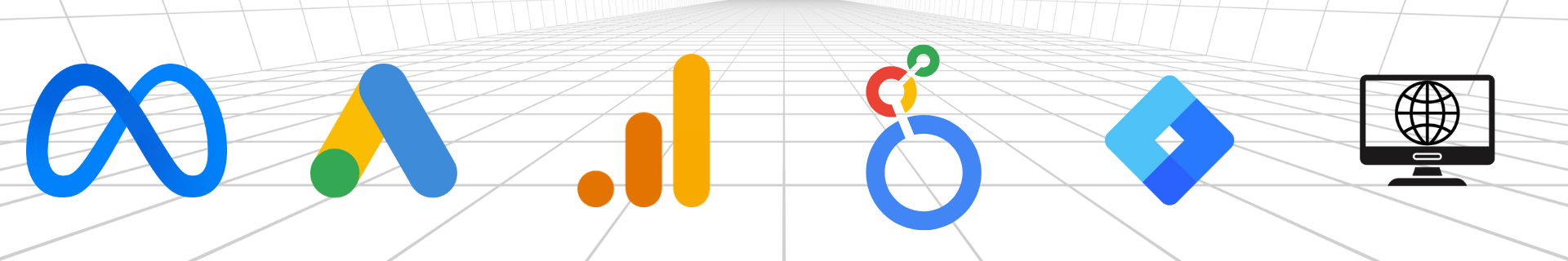 tło logotypy internetow ikony meta google ads analytics looker gtm