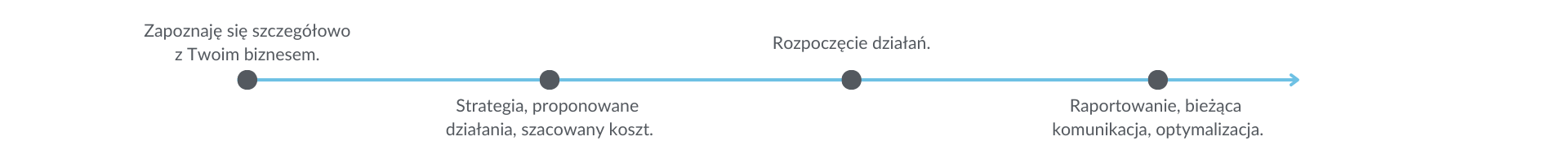 oś czasu działań oś czasu, start działań, strategia, proponowane działania, rozpoczęcie działań, optymalizacja, raportowanie