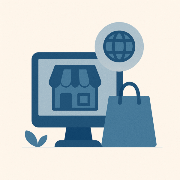 grafika przedstawiająca ikony symbolizujące sklep internetowy